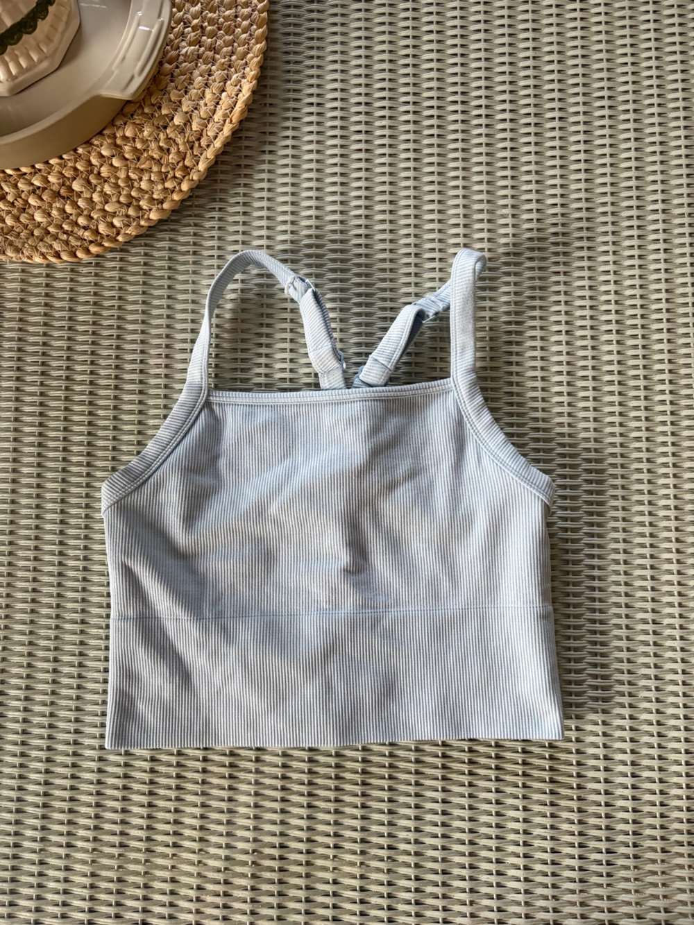 Yogalicious Pale Blue Ribbed Cropped Tank Top